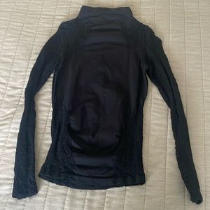 Free People Intimately Black Lace Long Sleeve Mock Turtleneck Shirt